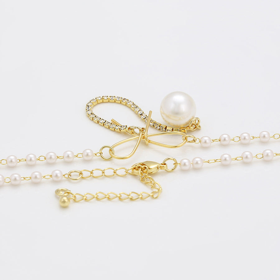 Golden Bow Pearl Necklace